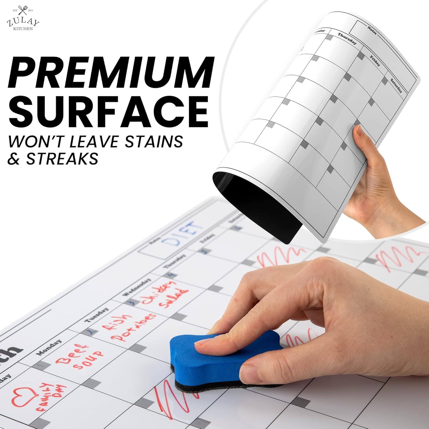 ZULAY KITCHEN PREMIUM SURFACE WON'T LEAVE STAINS & STREAKS

Thursday Hates Triday Satelar DIET Thuddes Wedmeutar ci deen Sulad Tuesday NeiA tes Monday Potabes pot ch Beef SOUP ay