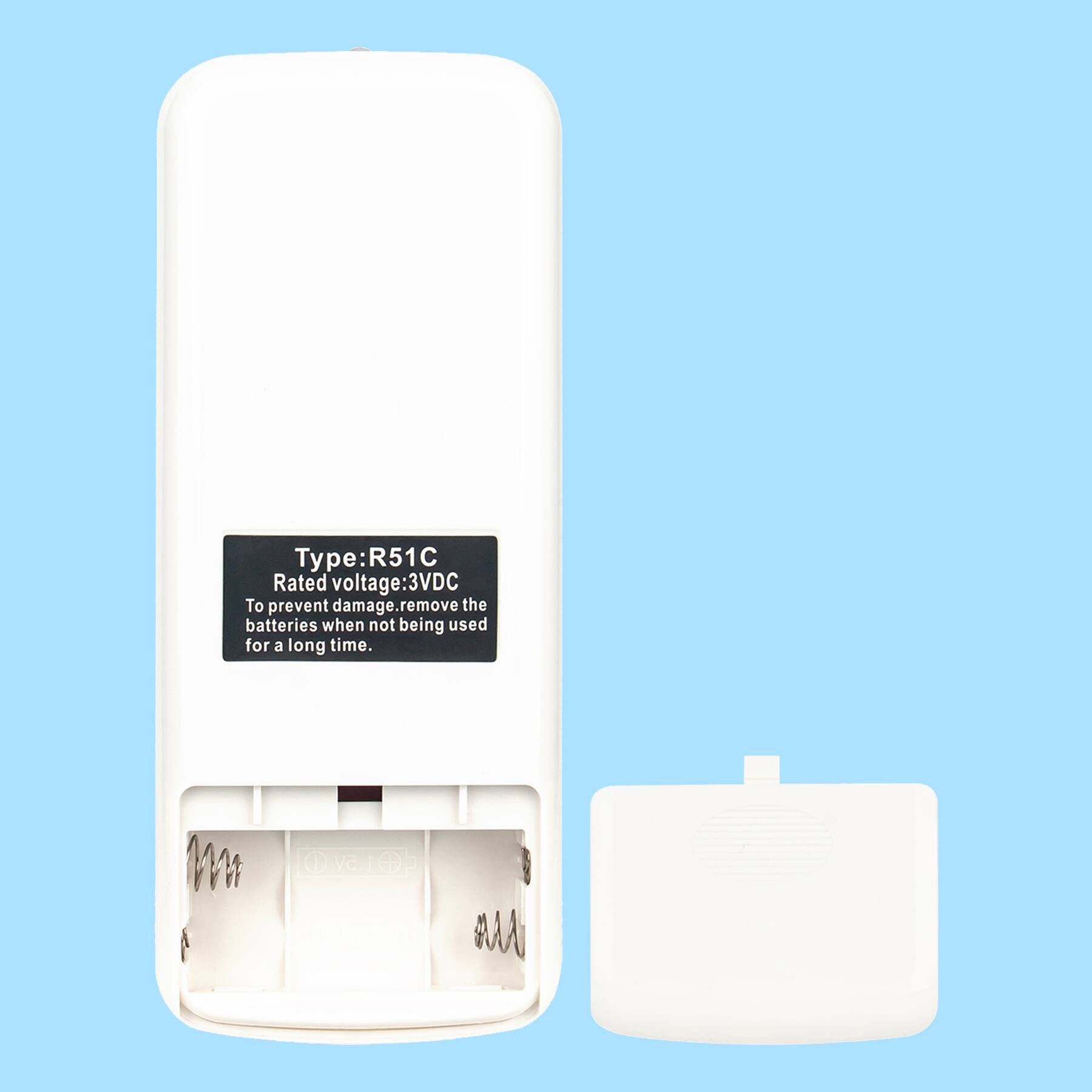 Type: R51C  
Rated voltage: 3VDC  
To prevent damage, remove the batteries when not being used for a long time.