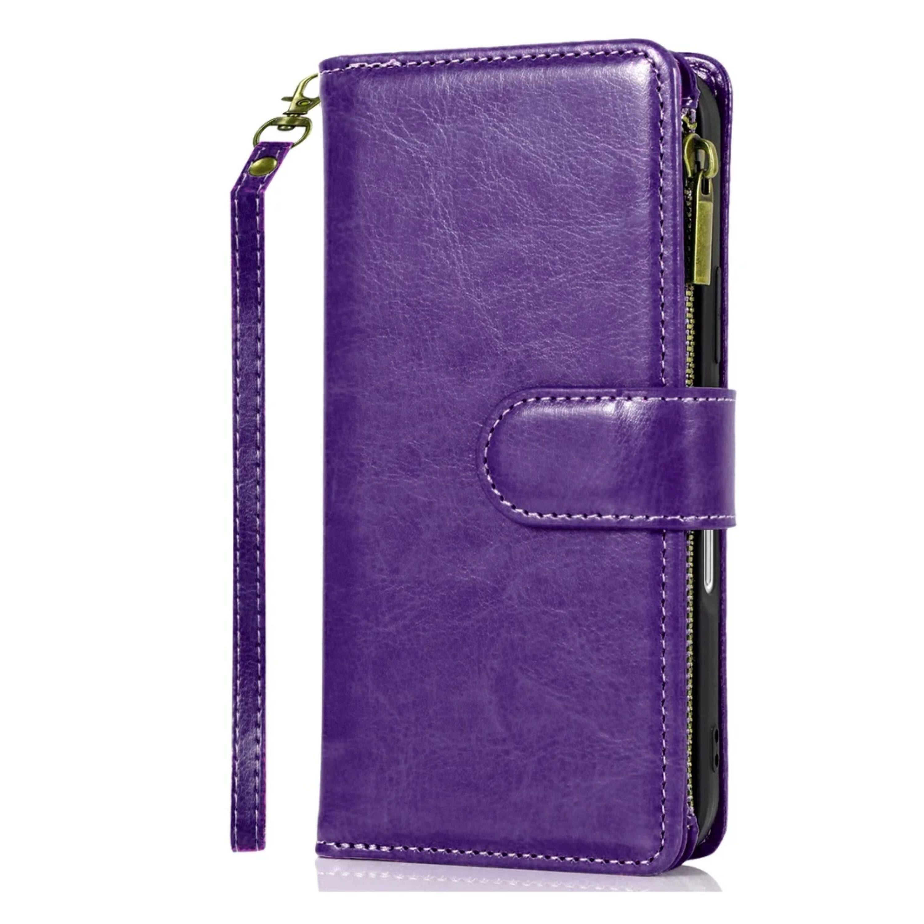 Back. Kitcheniva - PU Leather Phone Wallet Zipper With Tempered Glass For iPhone 17 Pro Dark Purple - Dark Purple.