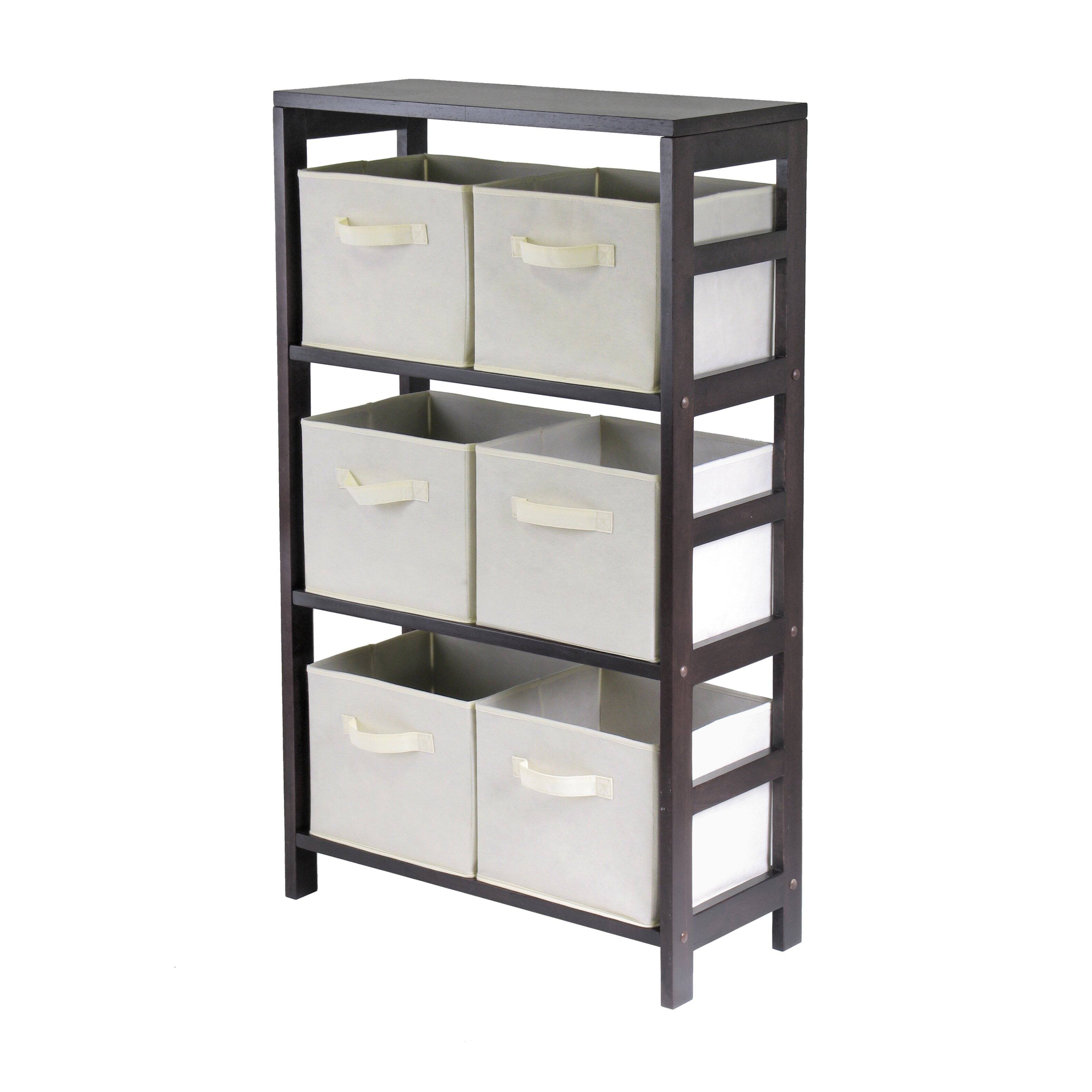 Front. Winsome Wood - Leo 7-Pc Storage Shelf with 6 Foldable Fabric Baskets - Espresso/Beige.