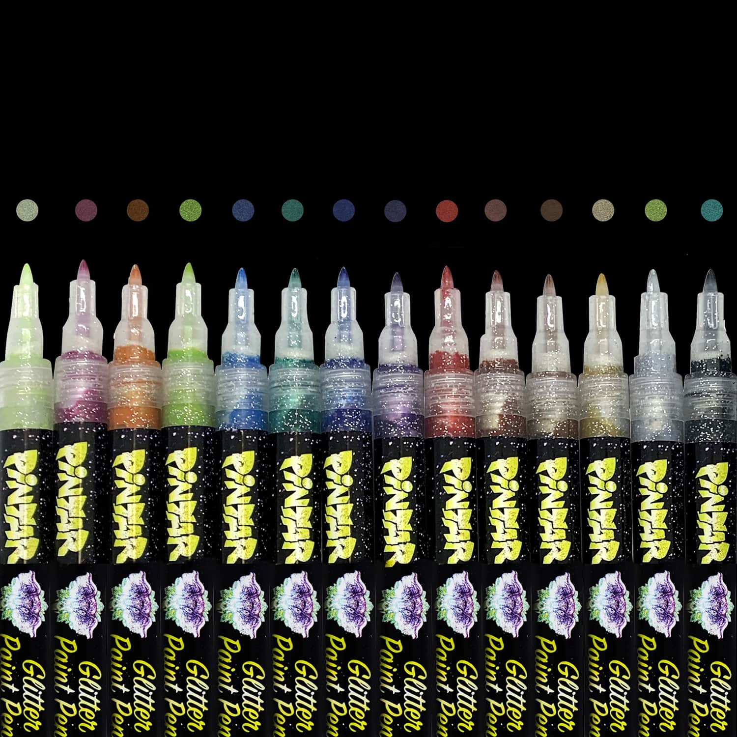 Pintar - Glitter Pens for Adults and Kids - Glitter Stylus Pens Fine Point - Extra Fine 0.7mm Tip Paint Pens - Pack of 14