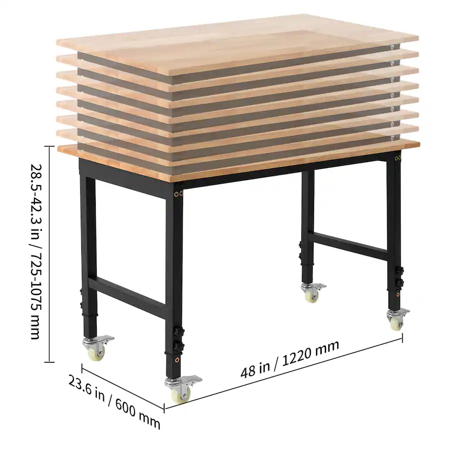 VEVOR Adjustable Workbench on Wheels, 1500 lbs Capacity, 48 x 24 Inch ...