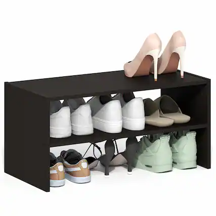 Front. Furinno - FANO Stackable Shoe Storage, Shoe Rack, 24-Inch Width Shoe Organizer, for Closet Entryway, Office, Garage - Black Dark Oak.
