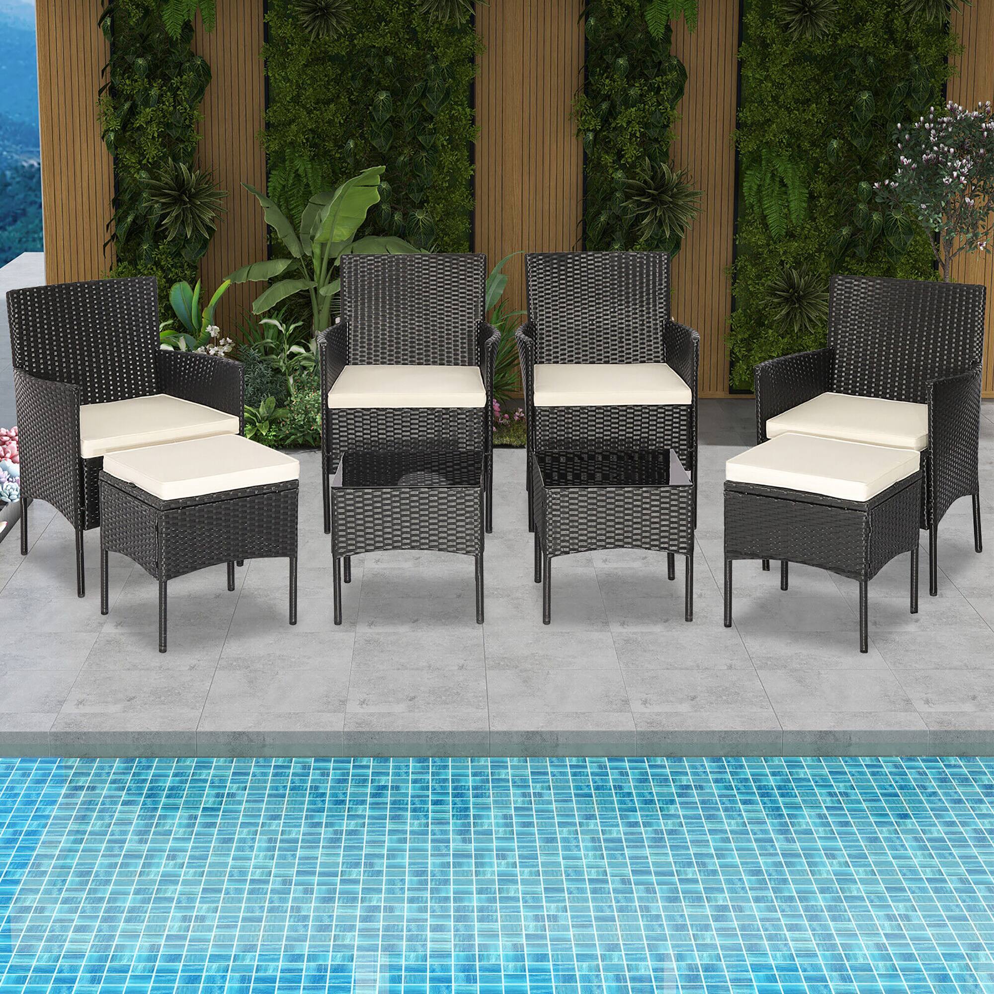 Alt View 1. Costway - Costway 8PCS Patio Rattan Furniture Set Sofas Ottomans Cushioned Table Free Combination - Black,Off White.