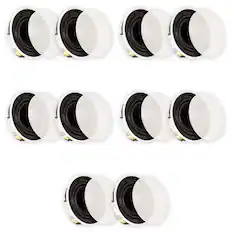 Front. Theater Solutions by Goldwood - TSQ670 Flush Mount 70 Volt In Ceiling Speakers with 6.5" Woofers Quick Install 5 Pair Pack - Paintable White.