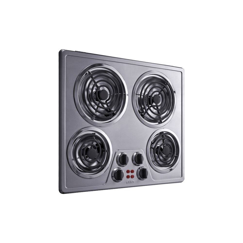 Angle. SUMMIT - 24" Wide 240V 4-Burner Coil Cooktop - Silver.