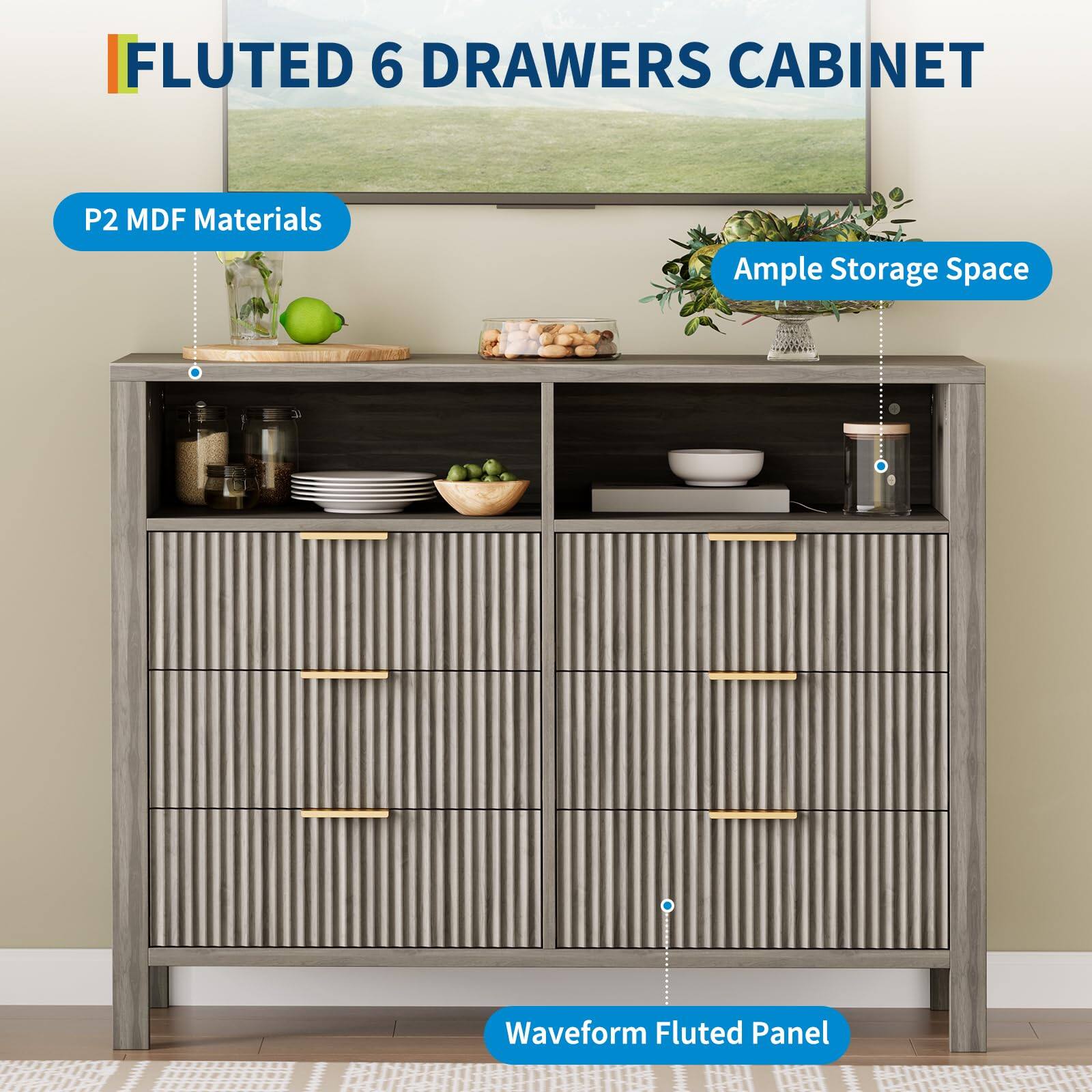 FLUTED 6 DRAWERS CABINET

- P2 MDF Materials
- Ample Storage Space
- Waveform Fluted Panel