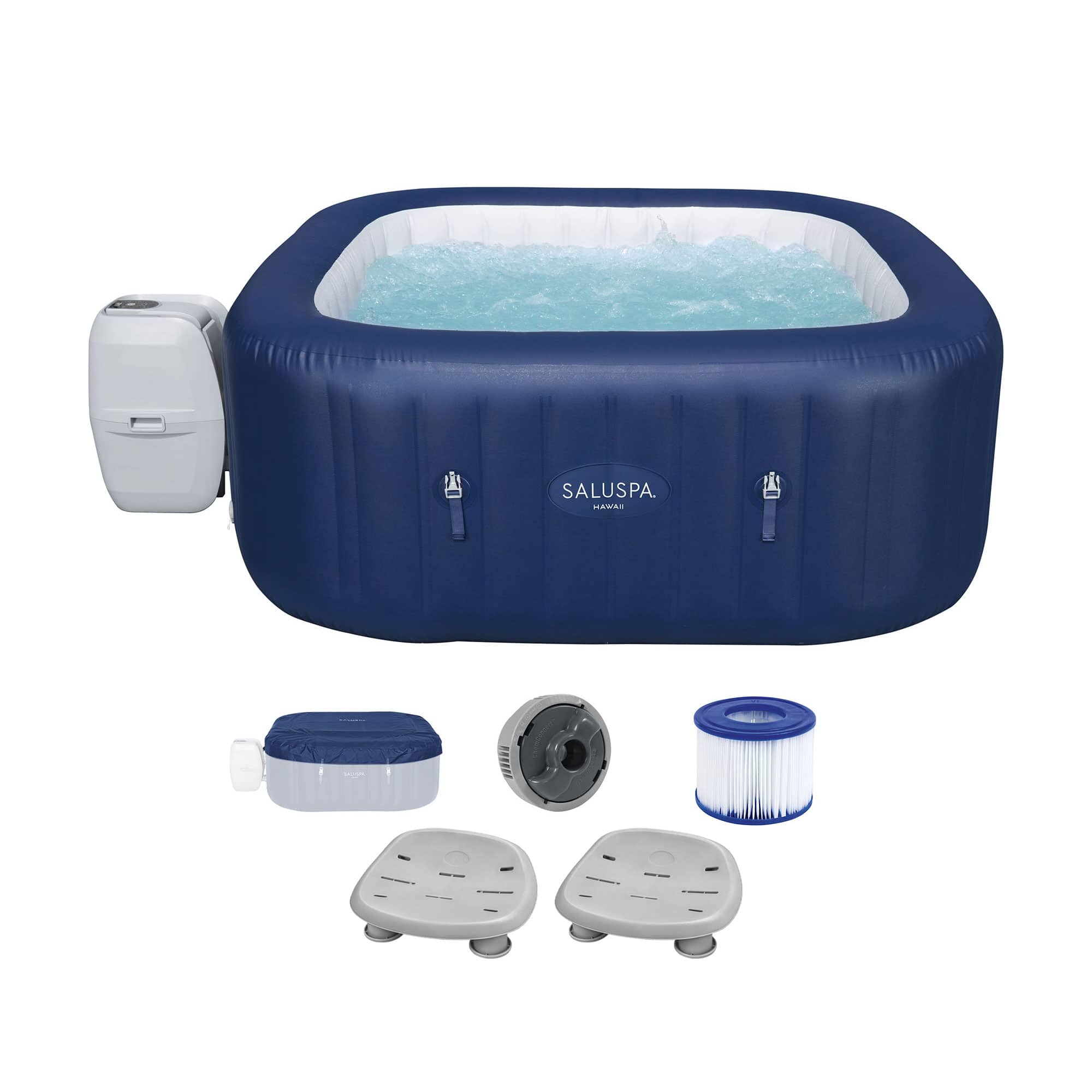 Bestway - Hawaii AirJet Inflatable Square Hot Tub with 2 SaluSpa Non-Slip Spa Seat - Blue