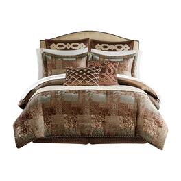 Gracie Mills - Lange 4-Piece Patchwork Chenille Jaquard Comforter Set - Brown