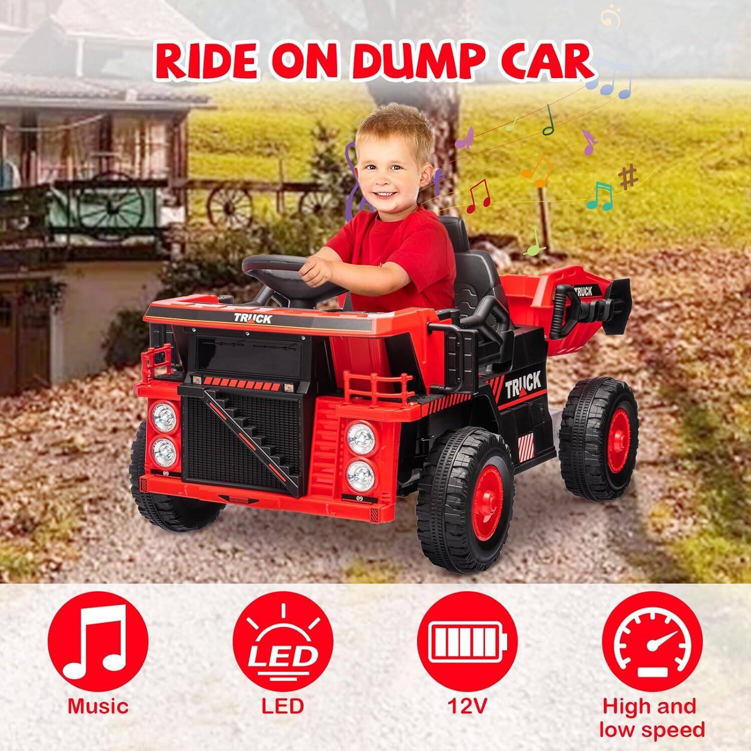 RIDE ON DUMP CAR

- Music
- LED
- 12V
- High and low speed