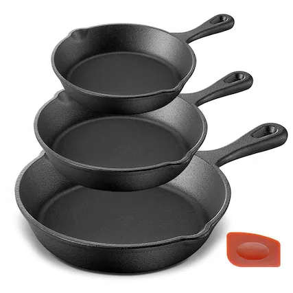 Front. NutriChef - NutriChef Pre-Seasoned Cast Iron Skillets, 3-Piece Set, Drip Spout & Scraper, Compatible with All Cooktops (NCCI76) - Black.