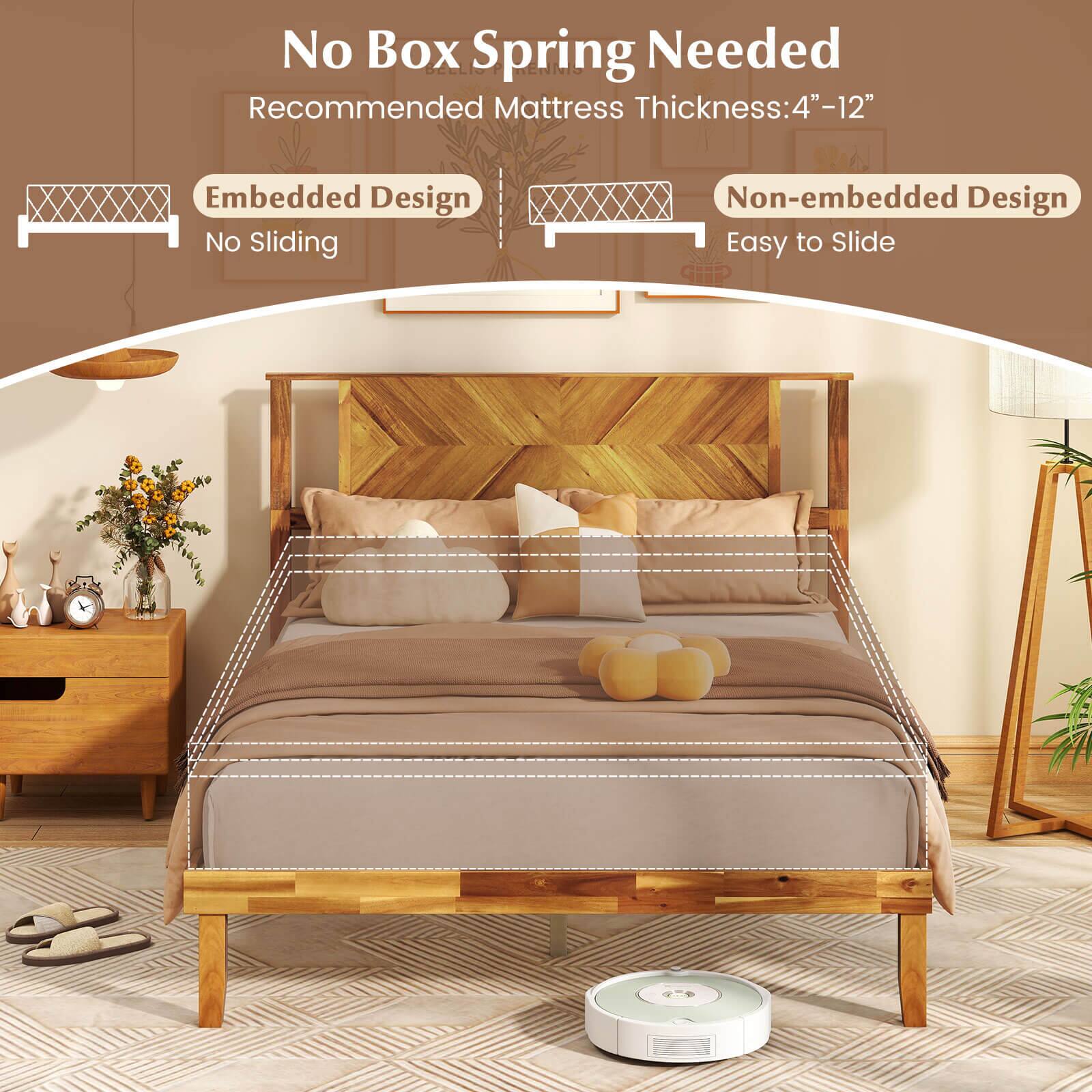 No Box Spring Needed  
Recommended Mattress Thickness: 4"-12"  

Embedded Design  
No Sliding  

Non-embedded Design  
Easy to Slide