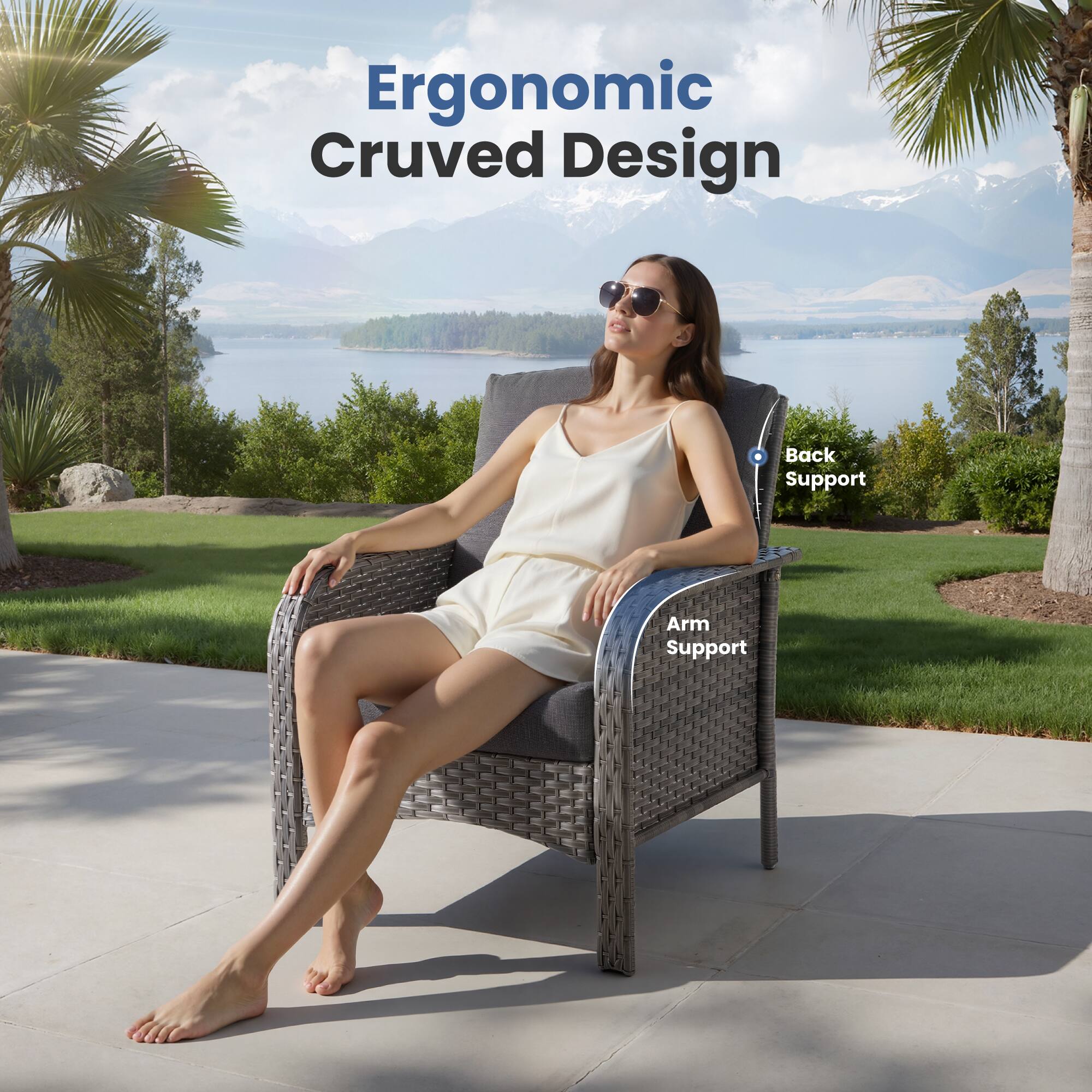Ergonomic Curved Design

- Back Support
- Arm Support