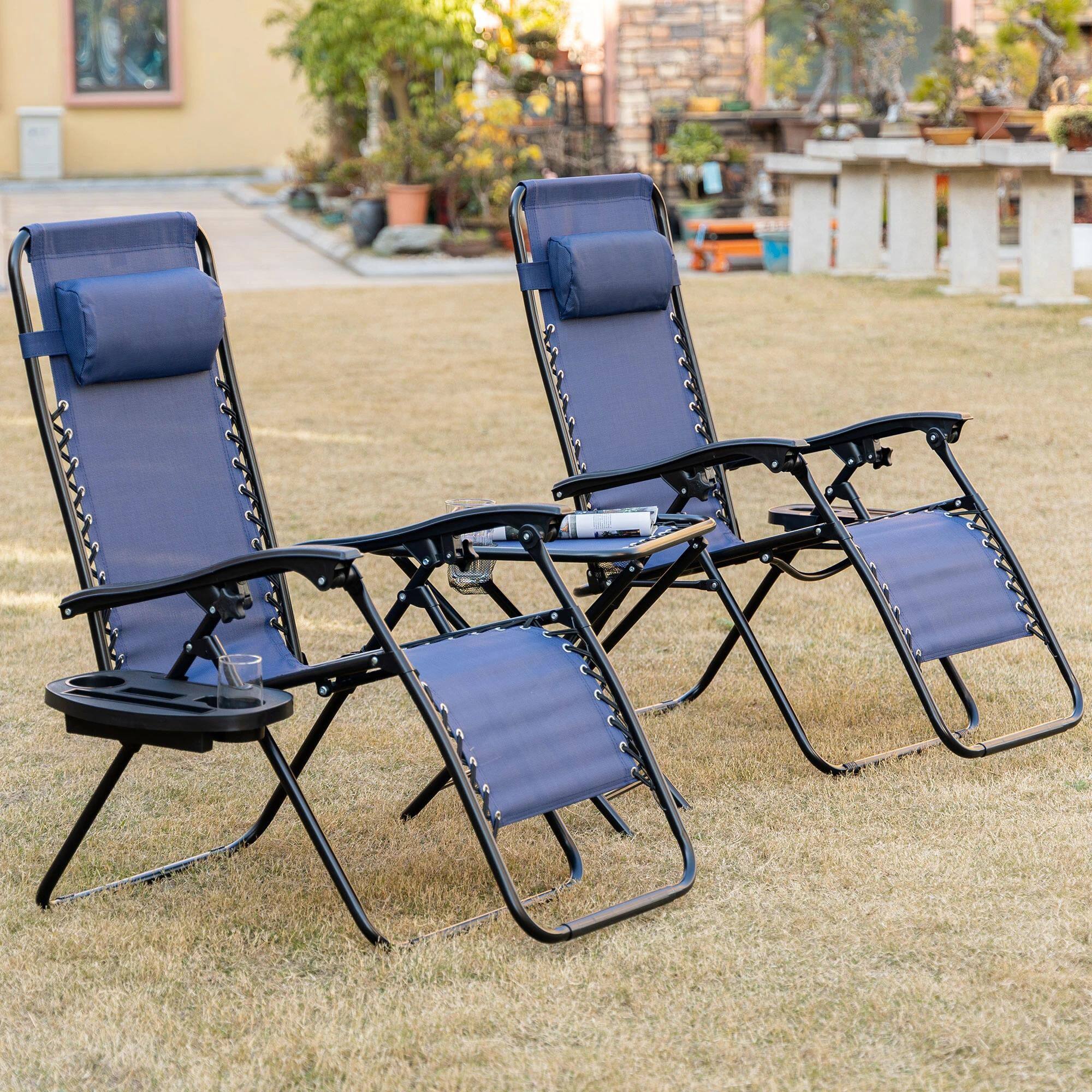 Alt View 1. Resenkos - Resenkos Zero Gravity Chair Set with Side Table, Reclining Lounge Chair for Pool, Beach, Yard, Blue - Blue.