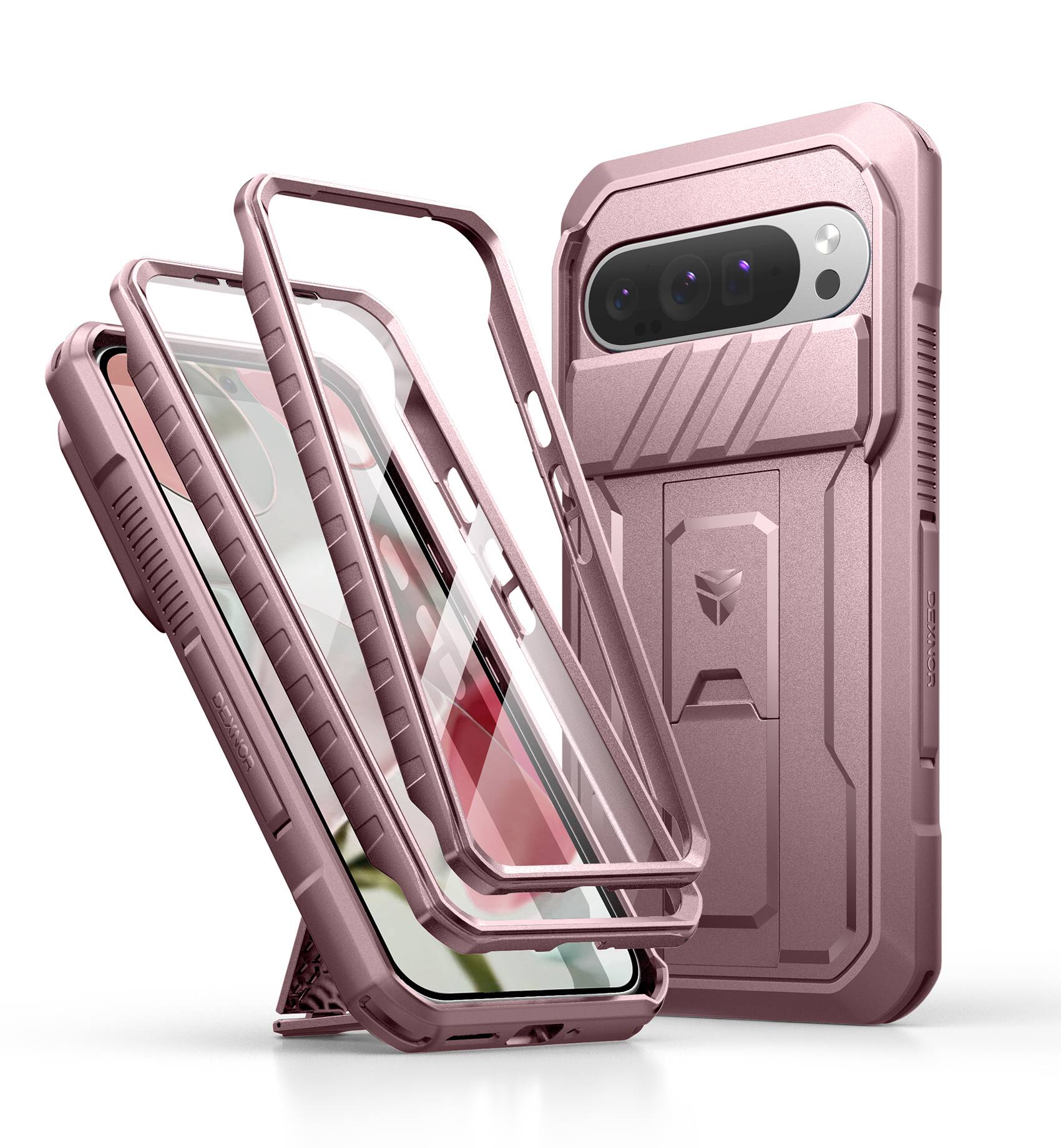 dexnor - Case for Google Pixel 9 Pro XL with Camera Cover & Built-in Screen Protector,Full-Body Cases,Peony Pink - Phantom Purple