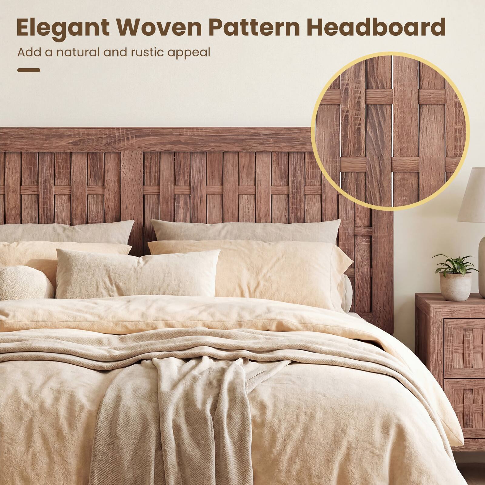Elegant Woven Pattern Headboard  
Add a natural and rustic appeal