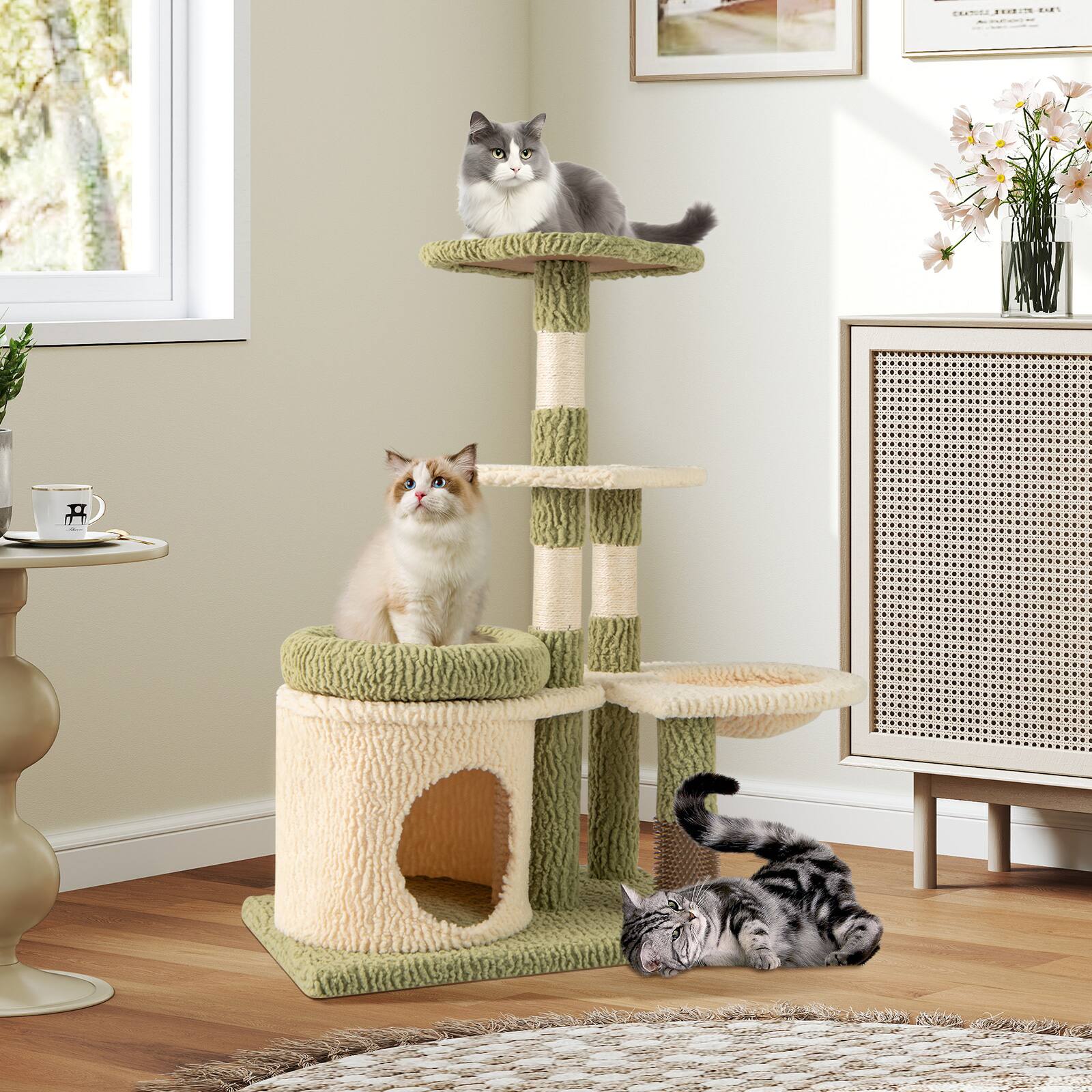 Alt View 3. Gymax - Gymax Multi-level Cat Tree Cute Cat Tower w/ Top Perch Private Condo Side Basket - GYM17638.