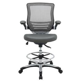 FurniFact - Bicast Leather Task Drafting Chair with Armrests and Adjustable Height - Gray