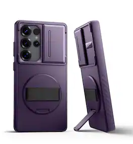 SURITCH - Case for Samsung Galaxy S25 Ultra with 360° Rotatable Hand Strap, Invisible Kickstand, Camera Cover, Rugged Shockproof - Dark Purple