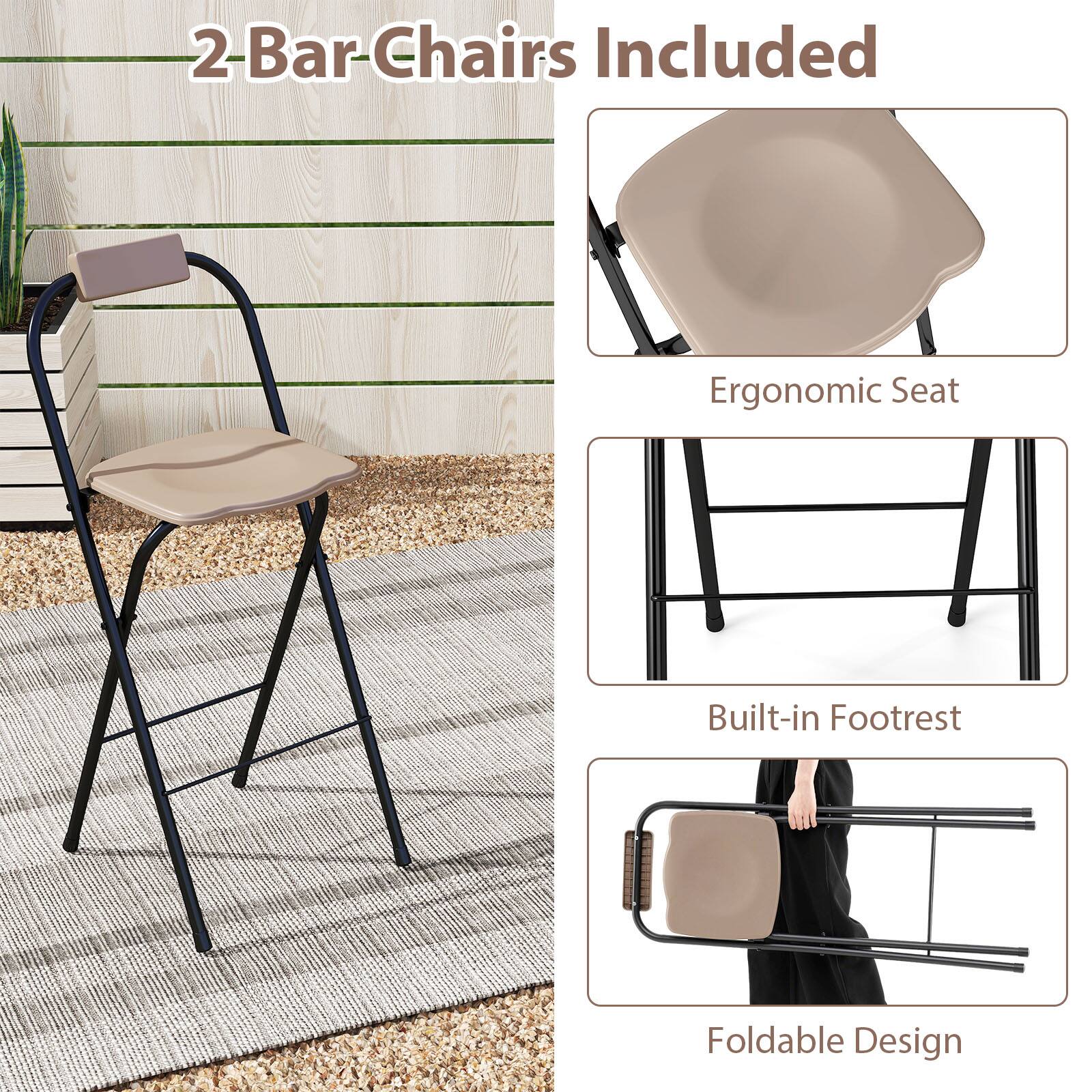 2 Bar Chairs Included  
Ergonomic Seat  
Built-in Footrest  
Foldable Design
