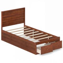 Gymax - Full Size Bed Frame w/Storage Drawers Headboard Wooden Slat&Enclosed Base Walnut - Brown