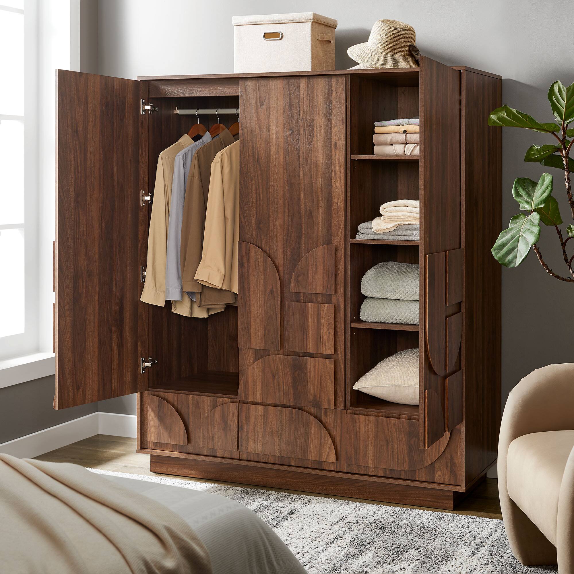 Alt View 1. Modway - Bulwark 3-Door Wardrobe Closet by Modway - Walnut.