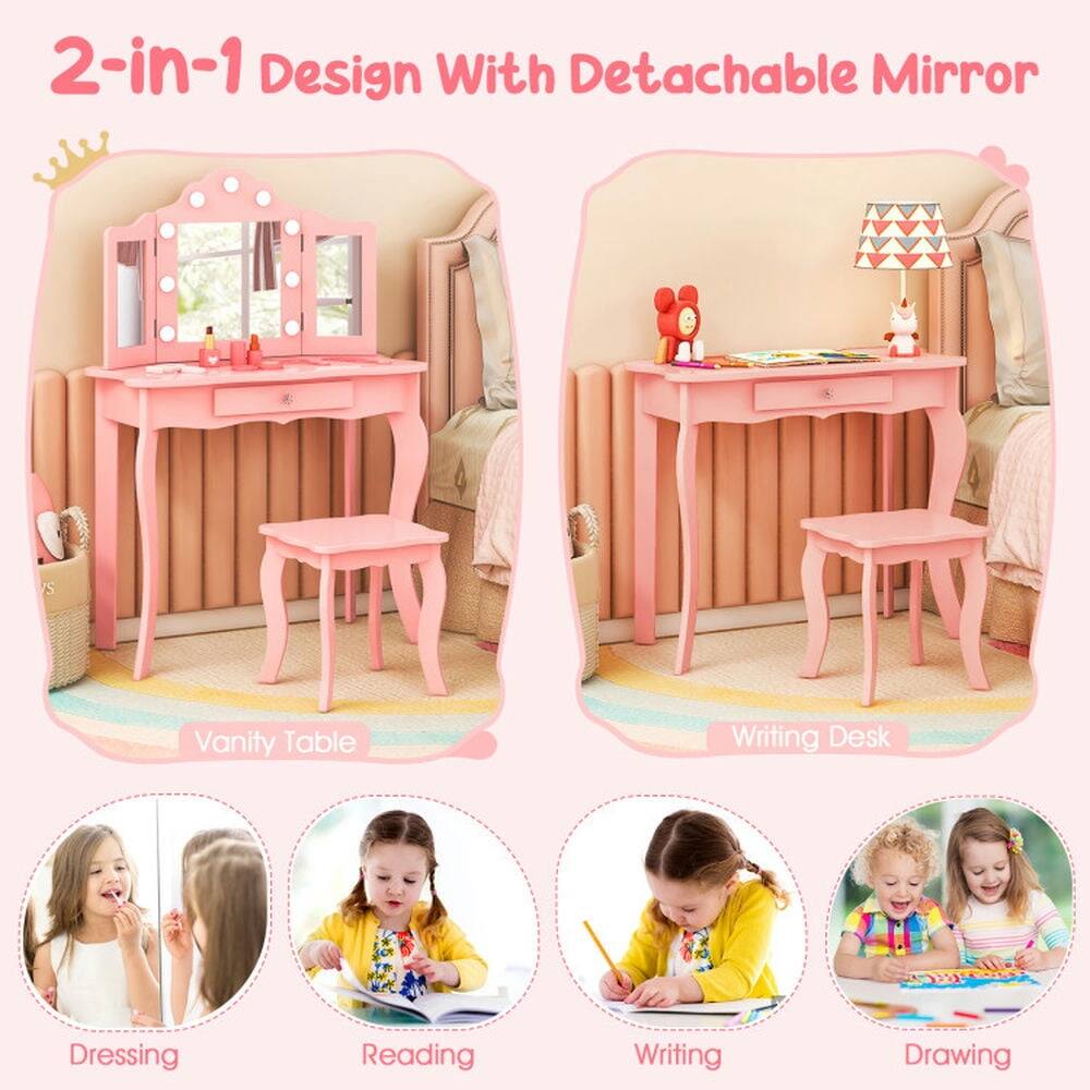 2-in-1 Design With Detachable Mirror

Vanity Table

Writing Desk

Dressing

Reading

Writing

Drawing