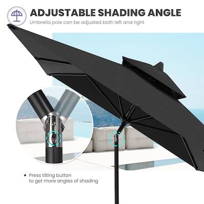 ADJUSTABLE SHADING ANGLE  
Umbrella pole can be adjusted both left and right  
Press tilting button to get more angles of shading