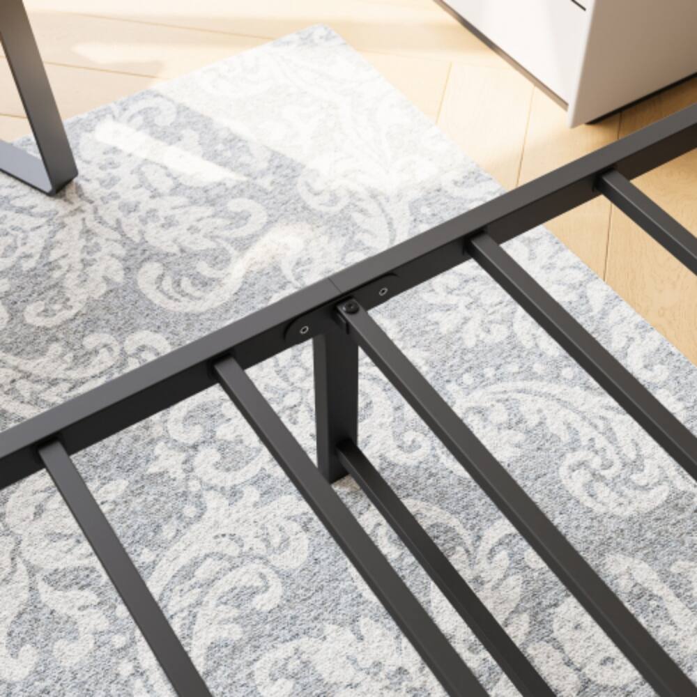 Left. LUCKY ONE - Queen Size Metal Platform Bed Frame with Victorian Headboard and Footboard, Steel Slats, No Box Spring Needed - Black,Queen.