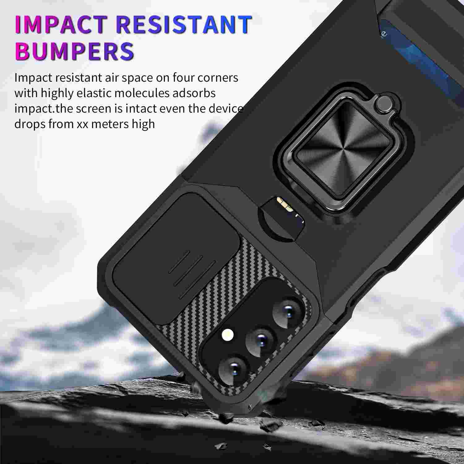 IMPACT RESISTANT BUMPERS

Impact resistant air space on four corners with highly elastic molecules adsorbs impact. The screen is intact even the device drops from xx meters high