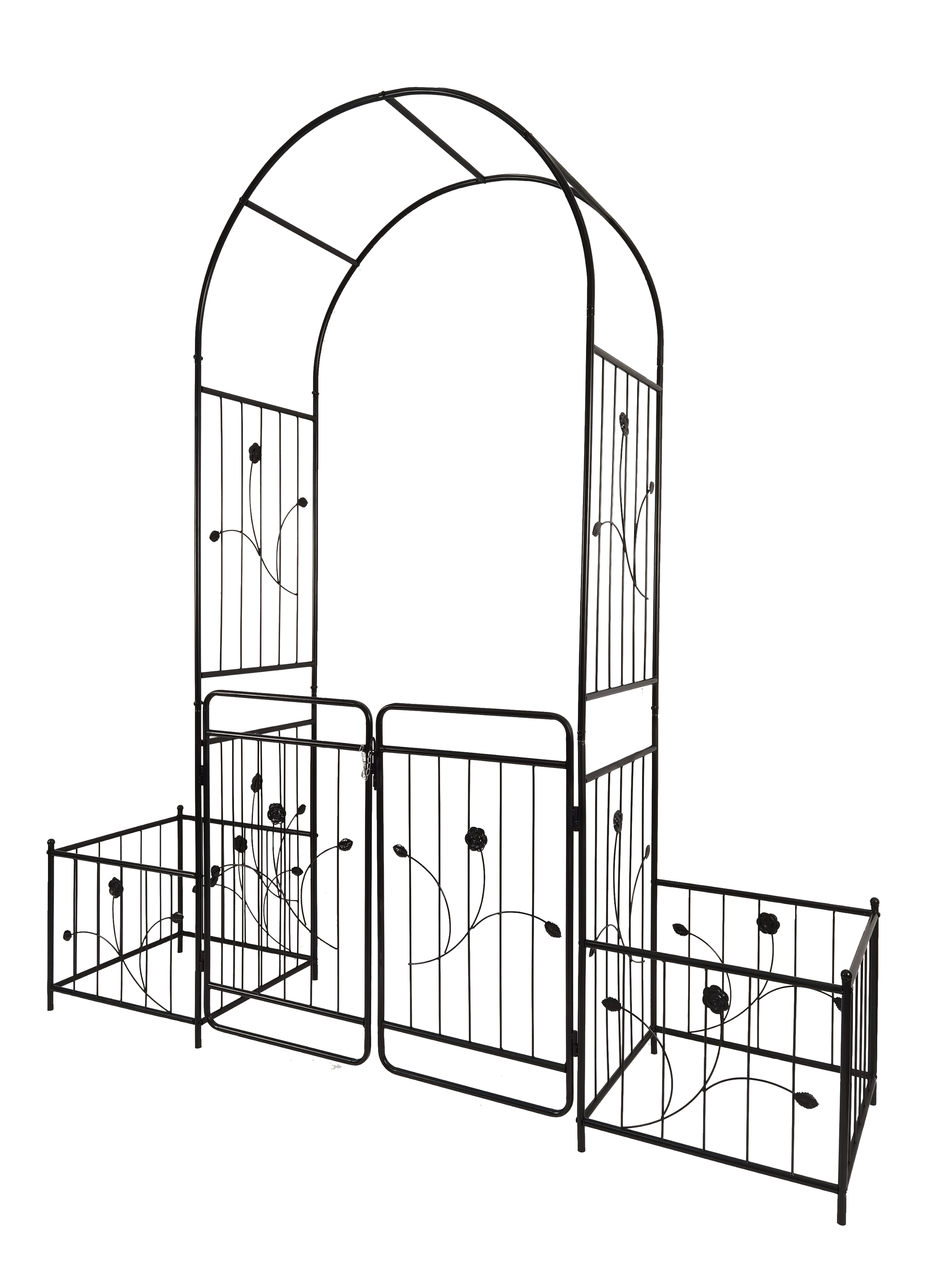 Alt View 6. Loheer - Metal Garden Arch with Gate for Climbing Plants Outdoor Rose Arch Trellis - Black.