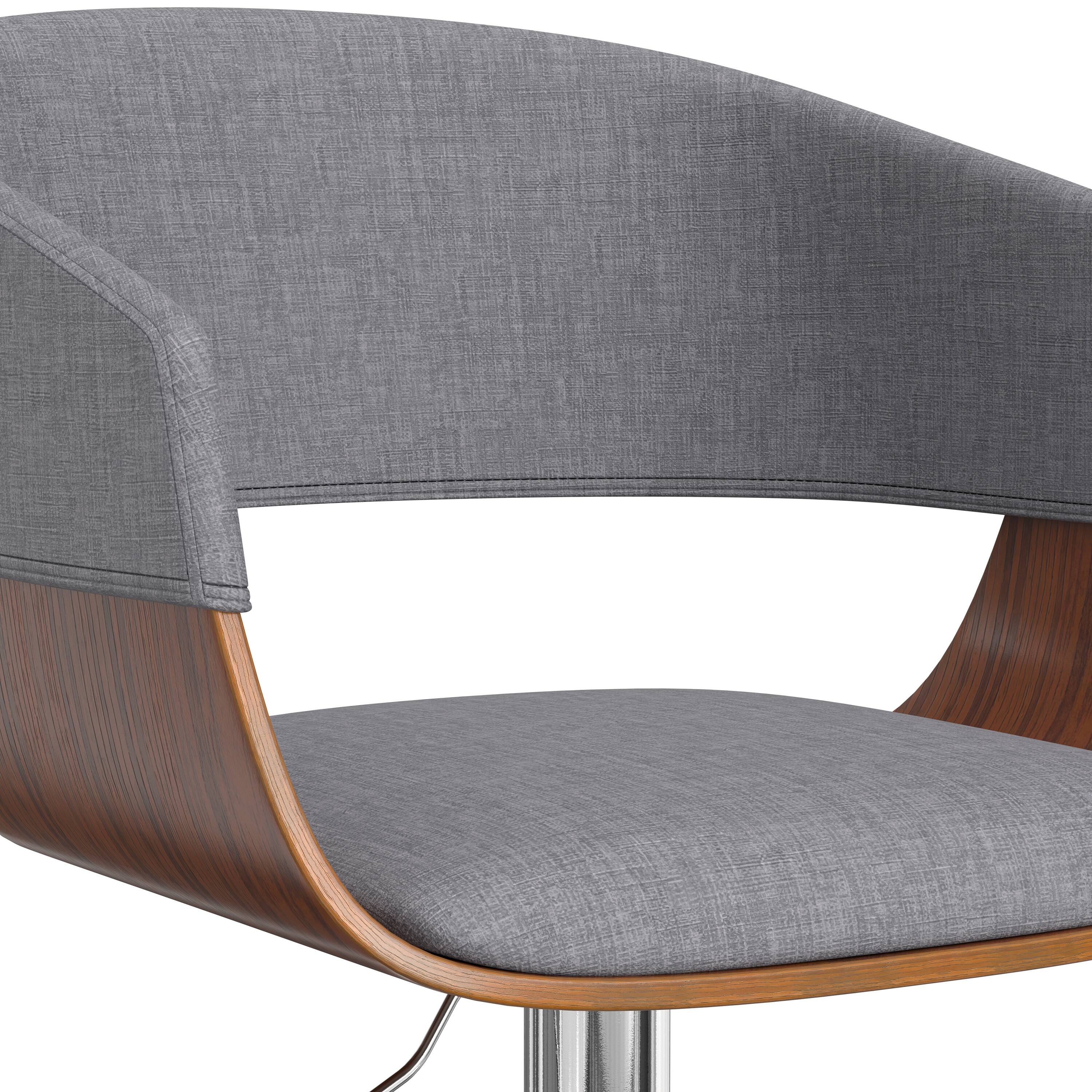 Back. Simpli Home - Lowell Mid Century Modern 33 inch Adjustable Swivel Bar Stool in Light Grey Linen Look Fabric - Light Grey.