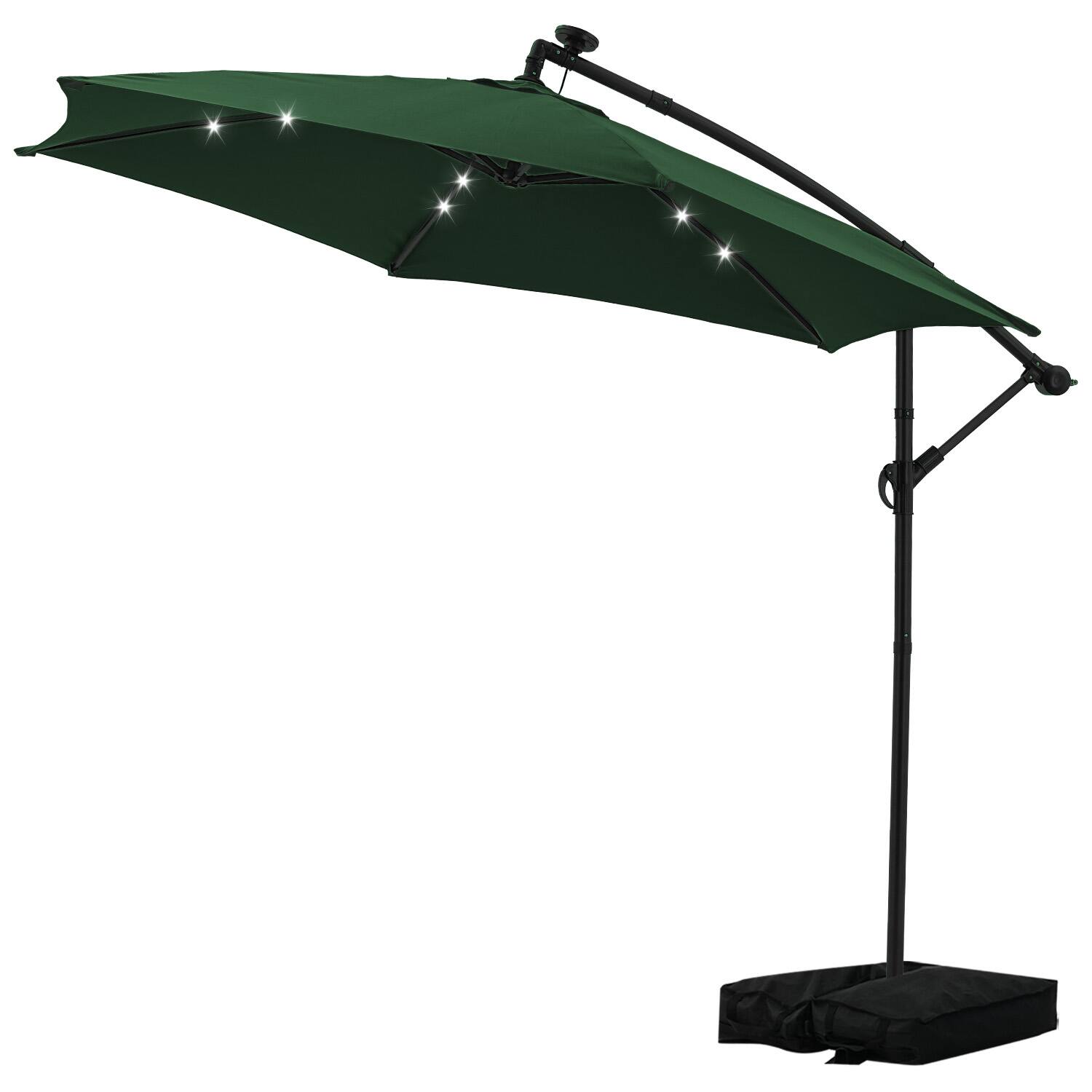 Alt View 2. Ainfox - Ainfox 10FT Solar LED Outdoor Patio Yard Offset Umbrella with Cross Base for Market,Garden,Deck,Backyard,Pool,with light - green.
