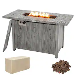 Costway - 43-inch Propane Gas Fire Pit Table Wood-like Metal Fire Table withProtective Cover - Gray