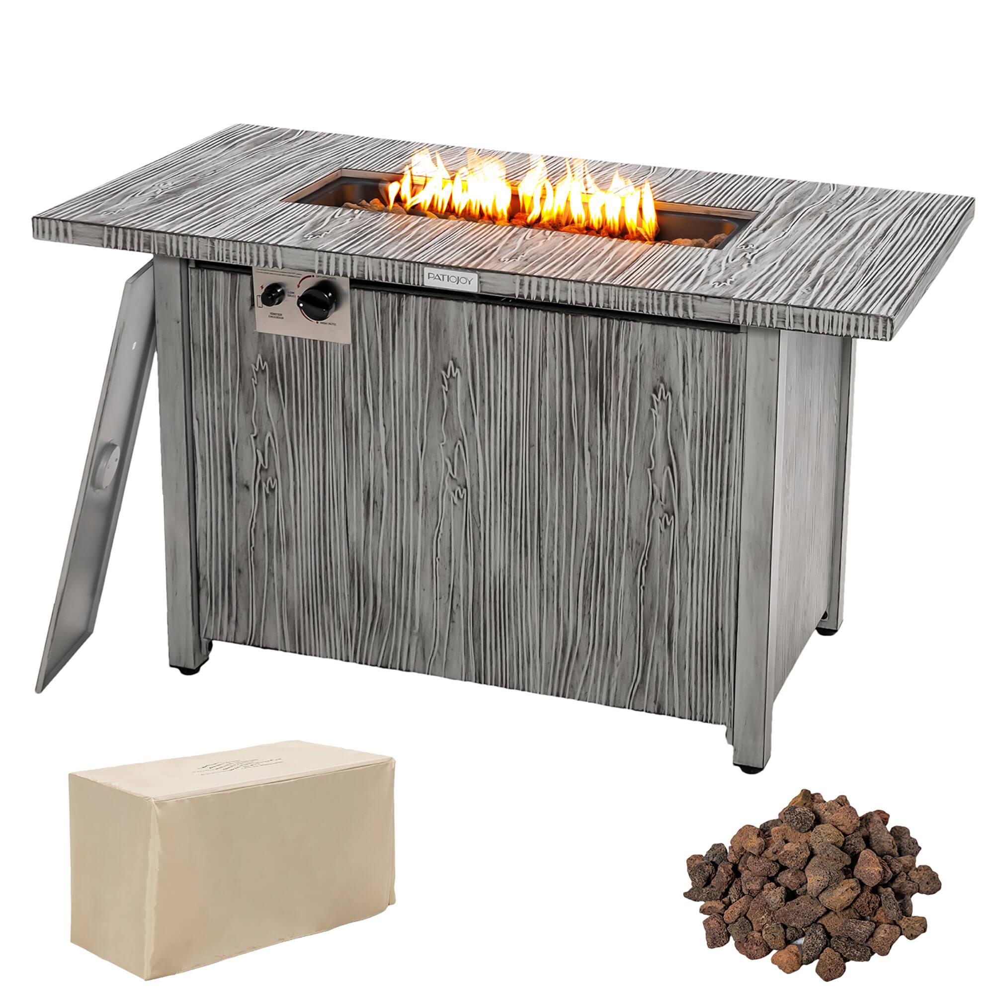 Front. Costway - Costway 43-inch Propane Gas Fire Pit Table Wood-like Metal Fire Table withProtective Cover - Grey.