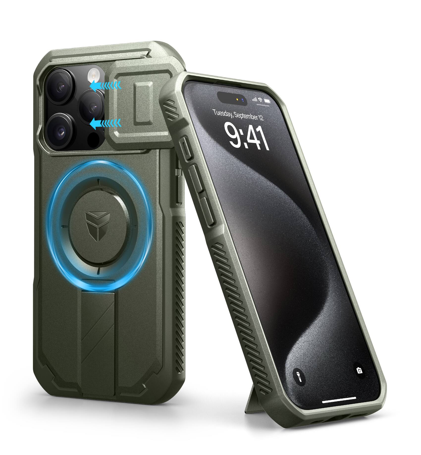 Dexnor - Phone Case for iPhone 15 Pro with Slide Camera Cover, Compatible with MagSafe Heavy-Duty Rugged Magnetic Shockproof - Army Green price history on PriceWatchPro