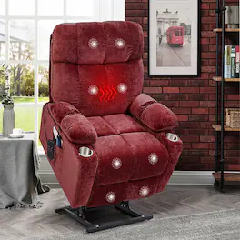 Ropilly - Dual OKIN Motor Power Lift Recliner, Infinite Position Lay Flat Chair with Heat and Vibration Massage - Red
