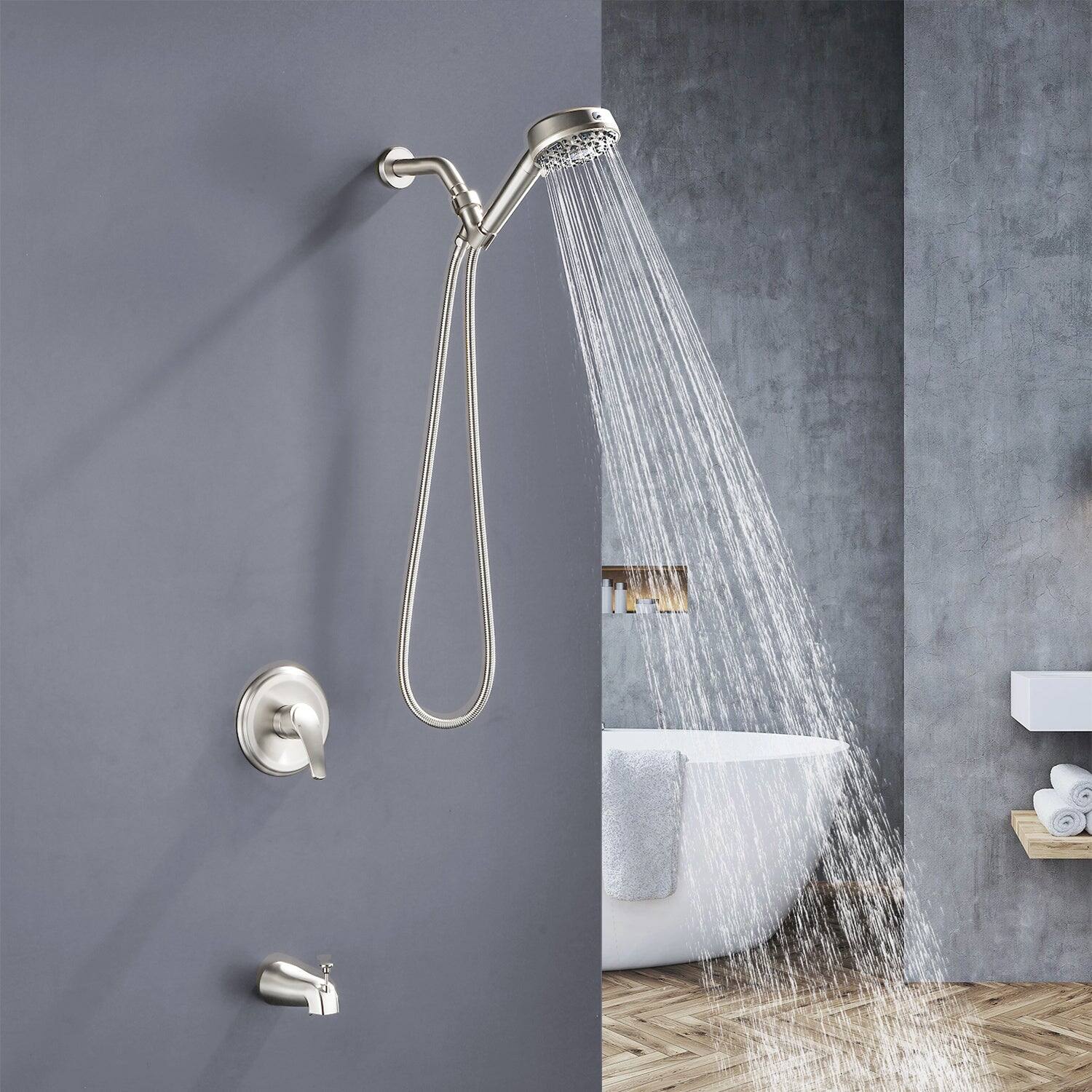Alt View 3. Boyel Living - Brushed Nickel Shower Set with cUPC Pressure Balance Valve 7 Function Filter Handheld Shower and High Flow Tub Spout - Brushed Nickel.