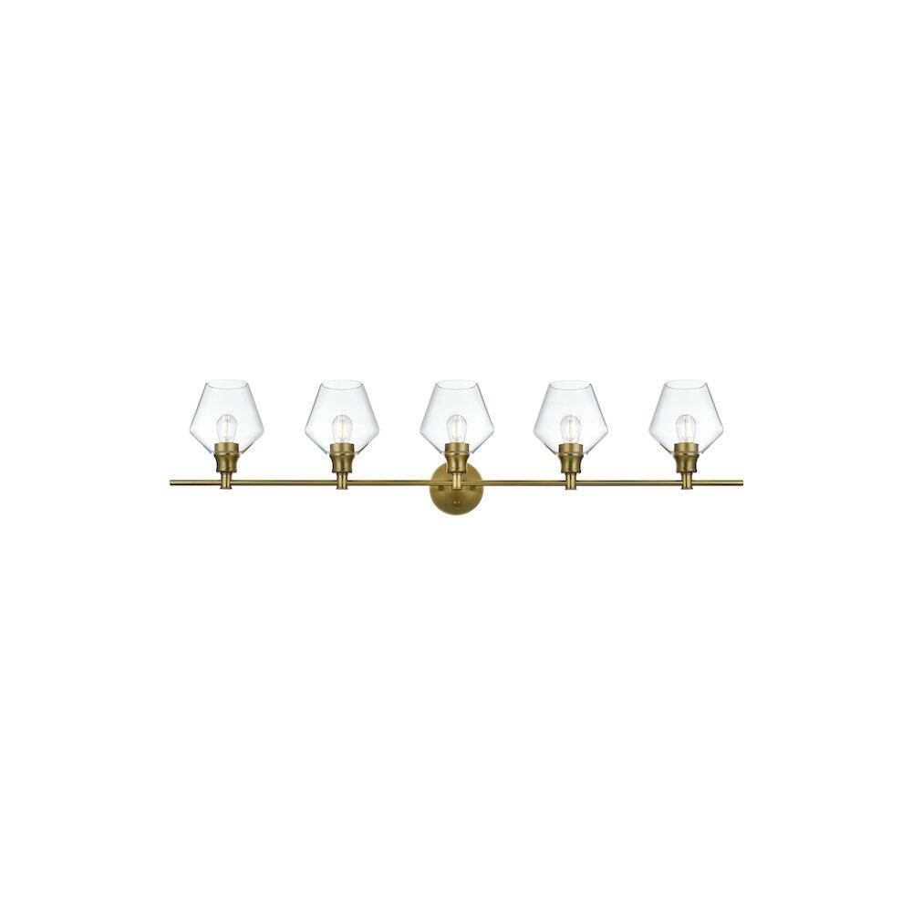 Back. Living District - Gene 5 Light Satin Gold and Clear Glass Wall Sconce - Satin Gold.