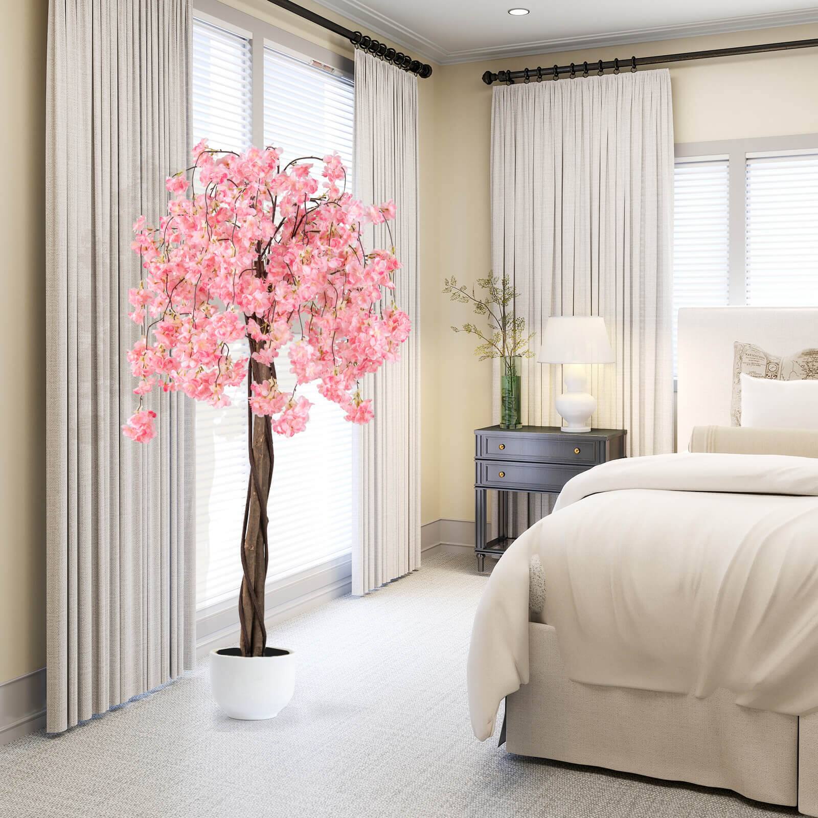 Alt View 4. Costway - Costway 1 PCS 5.5 FT Tall Artificial Cherry Blossom Tree with Pink Flowers Fake Potted Tree Pink - Pink.