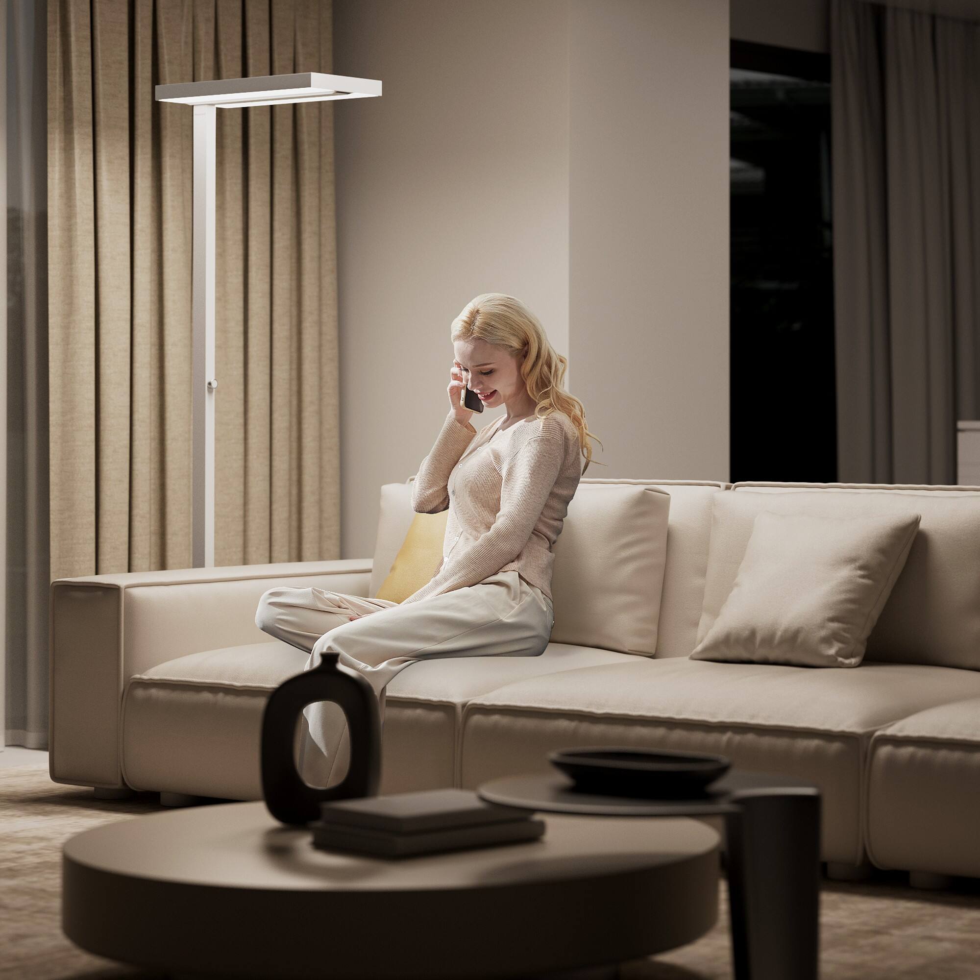 Back. Honeywell - Honeywell LED Reading Floor Lamp Modern - 02E Sunturalux Eye Caring Standing Light, 6000LM  Natural Daylight Dimmable - White.