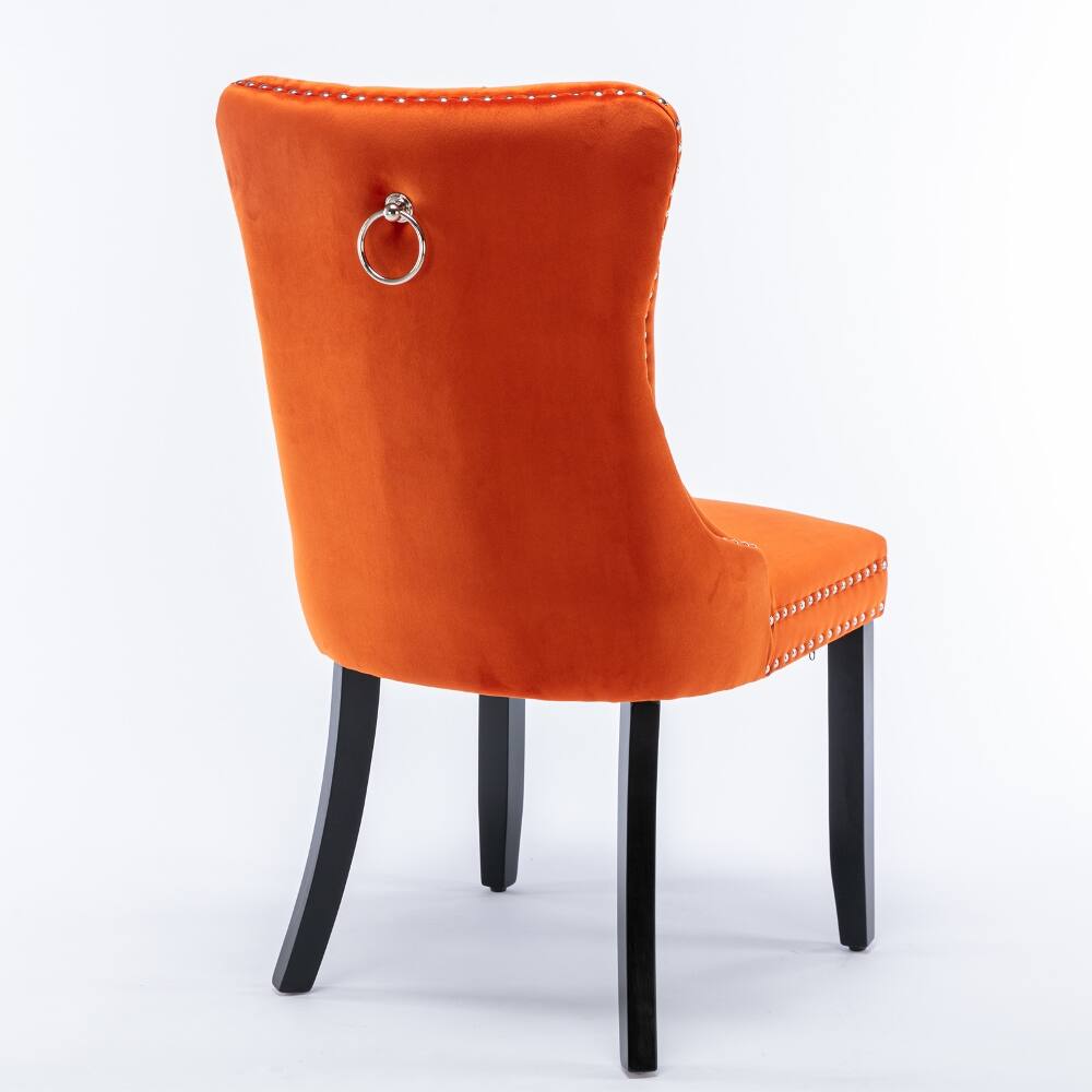 Alt View 1. Loheer - Loheer Orange Velvet Tufted Dining Chairs Set of 2 Solid Wood - Orange.