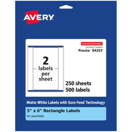 Avery - Matte Rectangle Labels, 5" x 6", 500 Labels - White