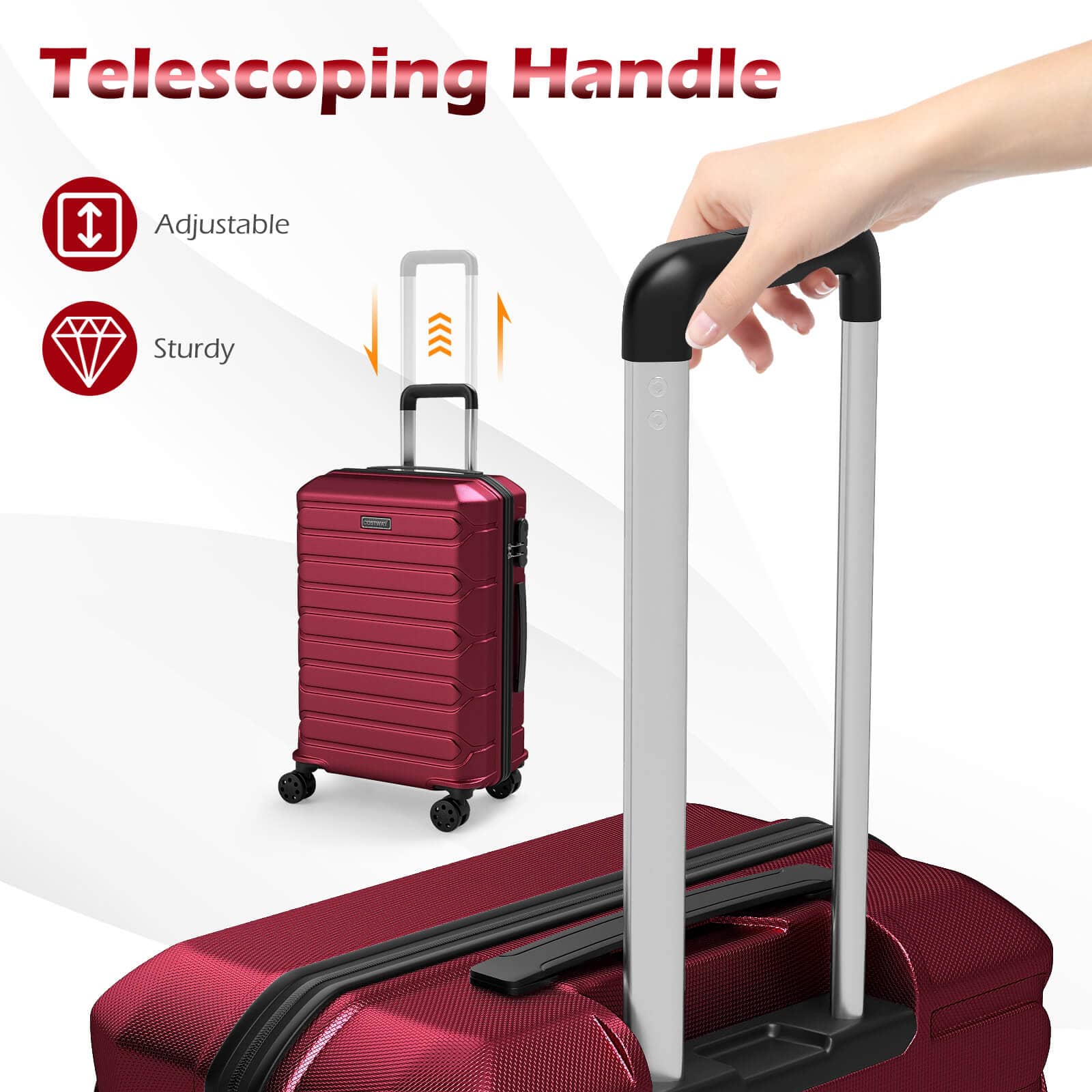 OWL 2×4 キューケース　ワインレッド Costway 3 Piece Hardside Luggage Set (20/24/28 Inch) with 8