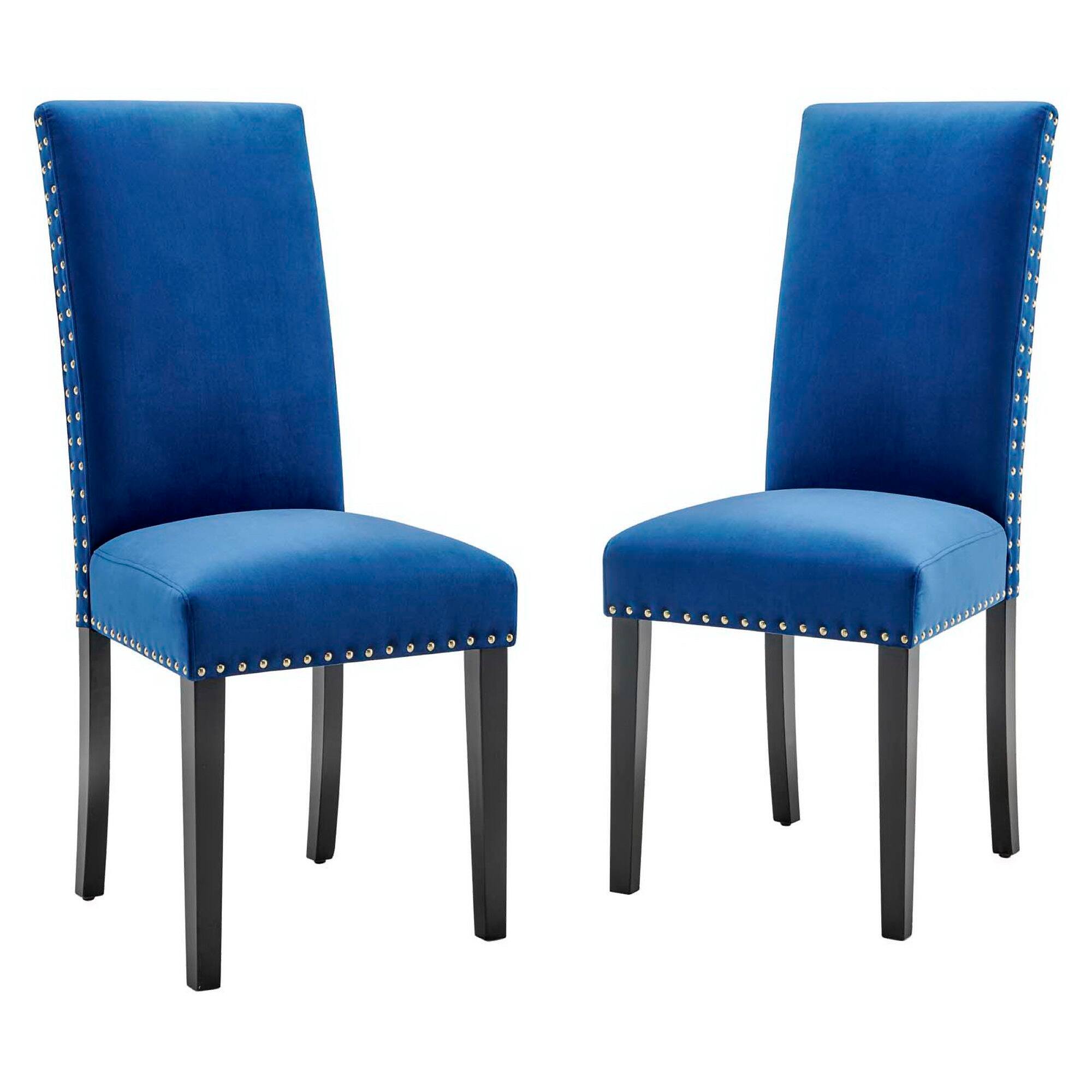 Angle. Modway - Parcel Performance Velvet Dining Side Chairs Set of 2 by Modway - Navy.