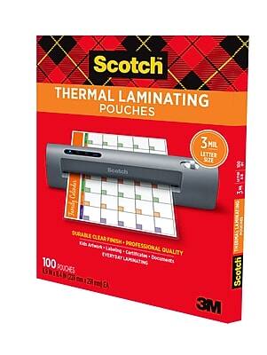 Scotch Thermal Laminating Pouches  
3 Mil Letter Size  
Durable Clear Finish - Professional Quality  
100 Pouches  
3M  
Everyday Laminating for Artwork, Labeling, Certificates, Documents  
3M Scotch
