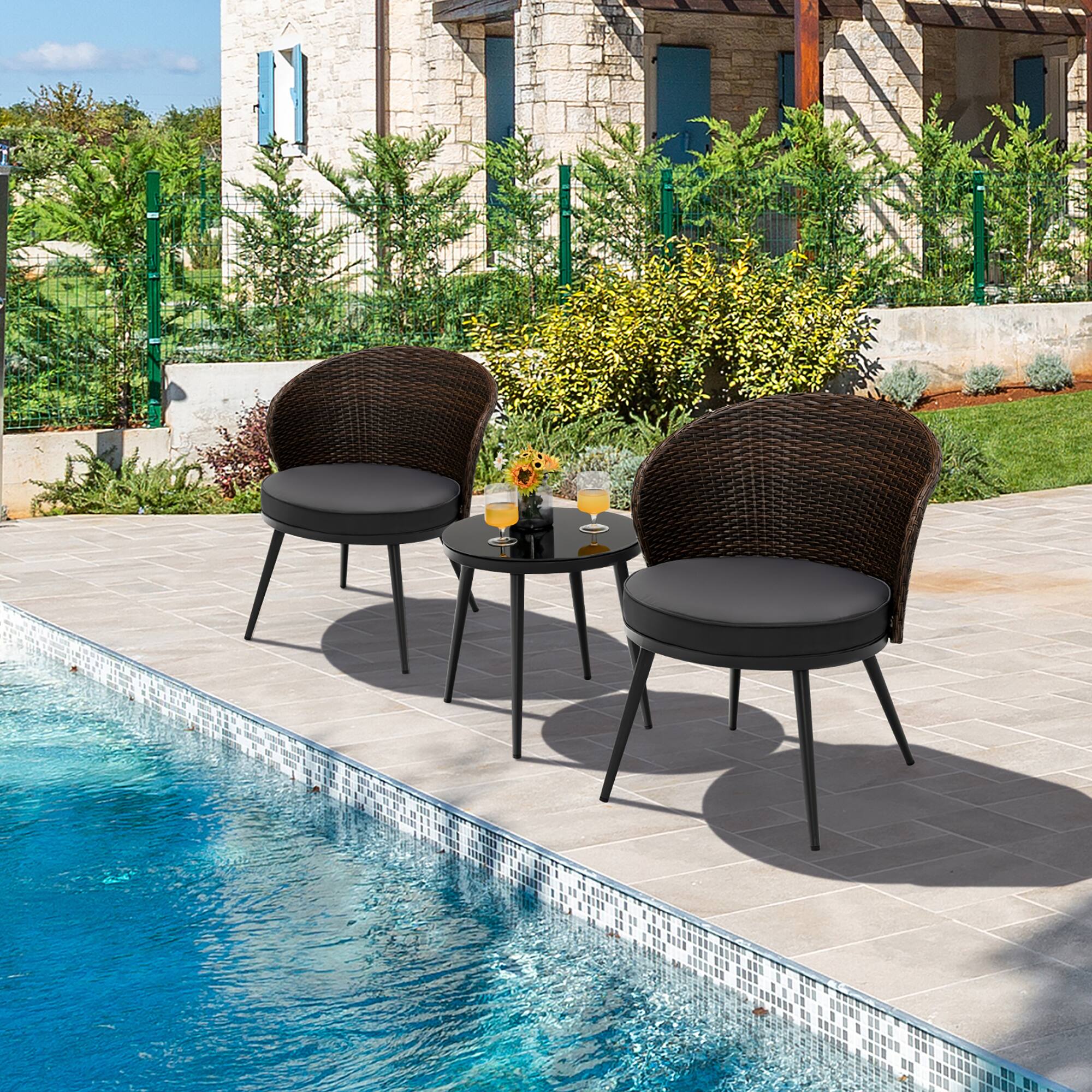 Alt View 2. Costway - Costway 3PCS Patio Rattan Bistro Furniture Set Cushioned Chair Table Garden - Mix Brown,Grey.