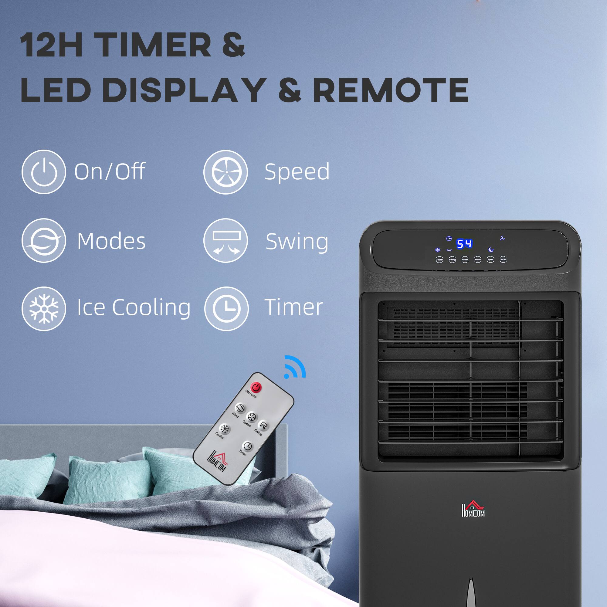 12H TIMER & LED DISPLAY & REMOTE

- On/Off
- Speed
- Modes
- Swing
- Ice Cooling
- Timer

54

HACOM