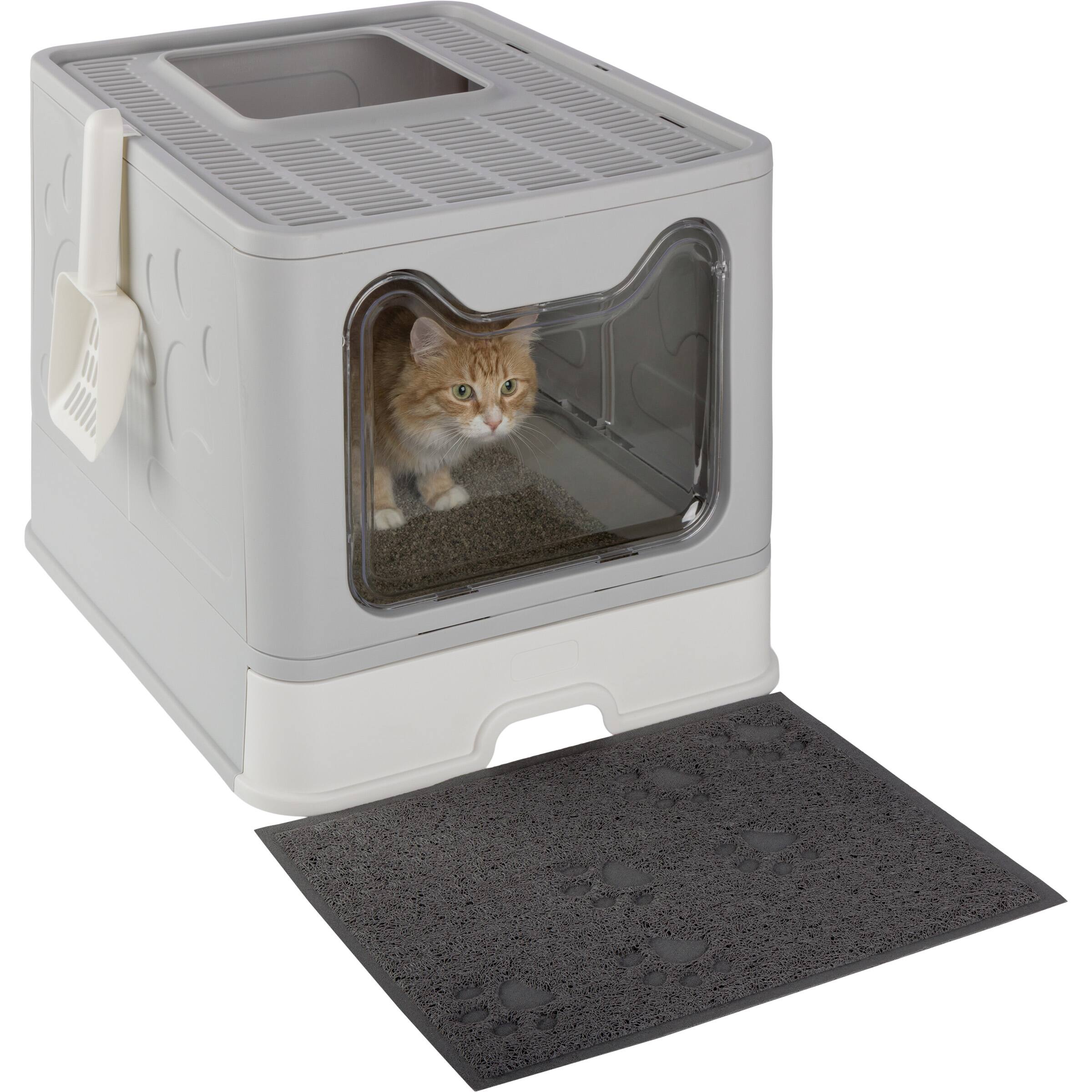 Front. PetMaker - Enclosed Cat Litter Box Foldable Litterbox with Lid, Cat Scoop, Mat, and Pull-Out Drawer for Easy Cleaning Pet Supplies - Gray and White.