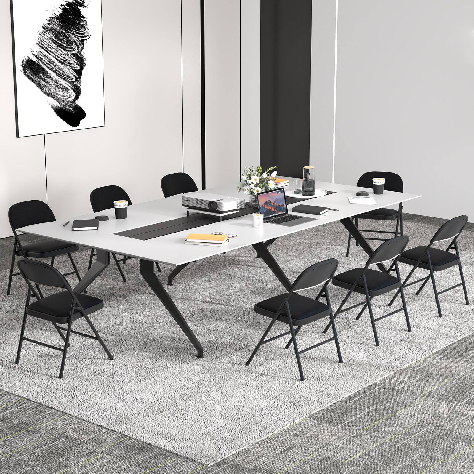 Alt View 3. Gymax - Gymax 8PCS Folding Chairs w/ Metal Frame PVC Leather Stackable Chairs for Indoor - Black.